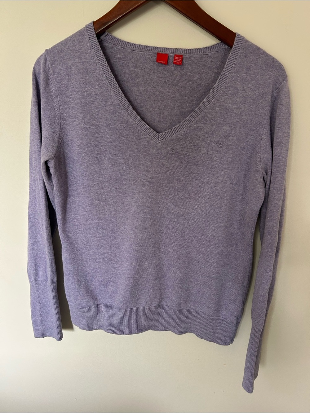 Esprit 100% Cotton Lavender V-Neck Knit Sweater